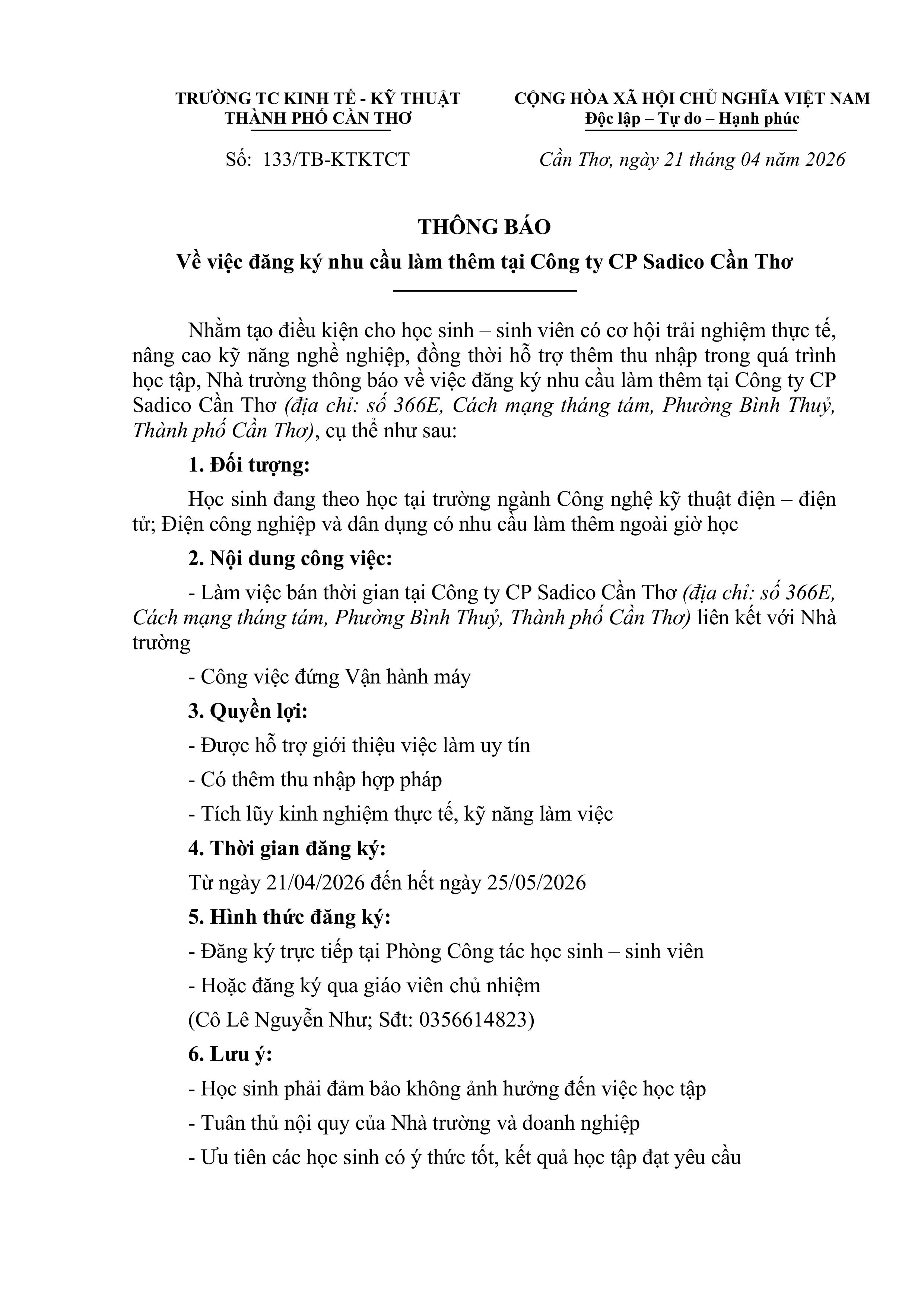 📢 THÔNG BÁO TUYỂN HỌC SINH LÀM THÊM